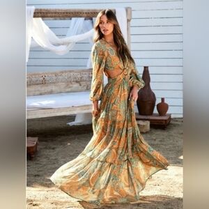 Bohemian Green and Orange Maxi Dress